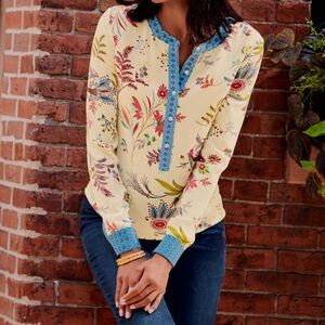 Talbots Floral Blouse - Cream and Blue